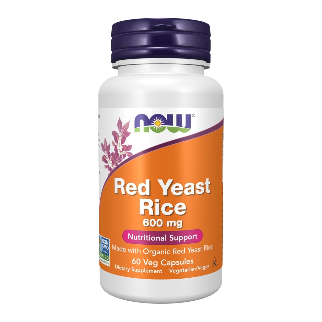 NOW integratori alimentari, riso rosso lievito 600 mg, fatto con riso rosso lievito biologico, 60 capsule di veg