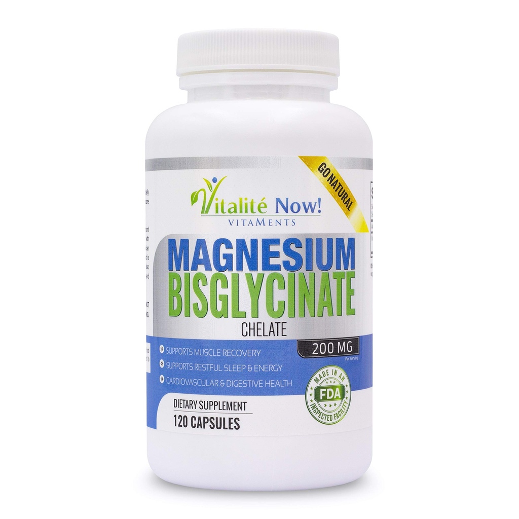 Magnesio Bisglycinate 200mg 100% Chelated - Assorbimento Max & Biodisponibilità, Completamente Reattito & Buffered, Nessun Effetto Lassativo - Sonno, Energia, Gambe, Fasce - Non OGM