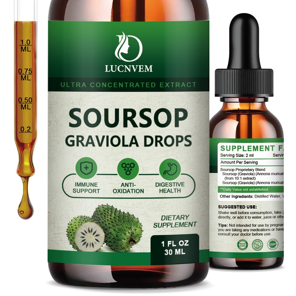 (2 Pack) Soursop Organic Graviola Liquid Drops, Soursop Extract Organic Pure for Natural Antioxidant, Cell Support & Regeneration, Immune Boost, Soursop Bitters Liquid Rich in Multivitamin - 2 FL OZ