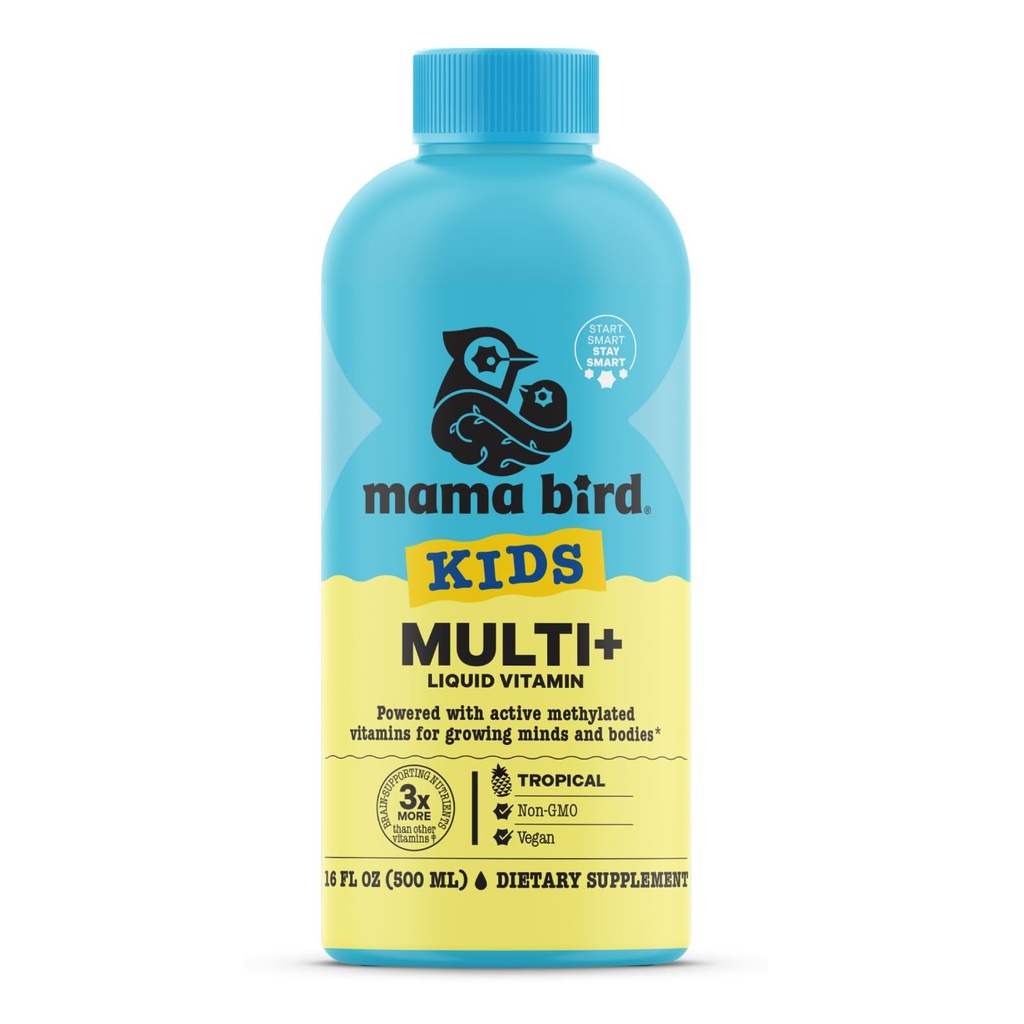 Best Nest Wellness Kids Multi Plus - Integratore di supporto per la salute del cervello per i bambini - Multivitamina liquida con vitamine etilate - Integratore nutrizionale Aids Salute immunitaria - Sapore tropicale, 16 fl oz