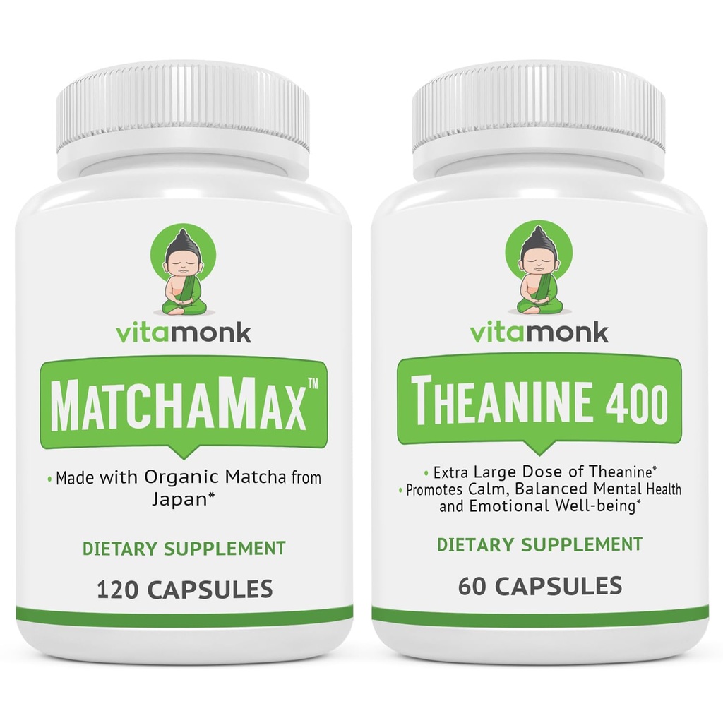 VitaMonk MatchaMax Matcha Capsule & L-Theanine 400mg - Aumentare l'energia e migliorare la concentrazione Bundle