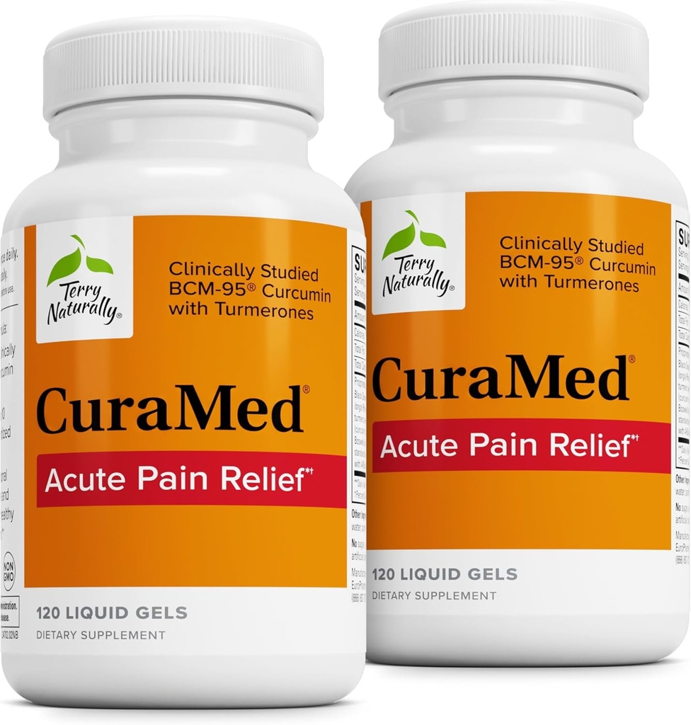 Terry Naturally CuraMed Acute Pain Relief - Supplemento con BCM-95 Curcumin & BOS-10 Boswellia - Olio di semi di sesamo nero per sostenere il sollievo di Discomfort occasionale - 120 Gel liquidi (Pack of 2)