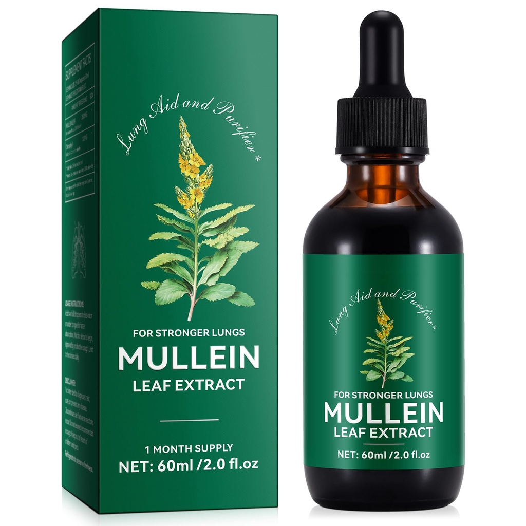 Gocce di Mullein per polmoni 2 Fl Oz - Estratto di foglie di Mullein per polmoni con clorofilla - Supplemento naturale di erbe per la pulizia polmonare, supporto respiratorio, aumenta l'immunità, benessere digestivo