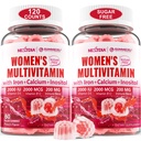 (2 Confezione) Multivitaminico etilato senza zucchero per le donne Gummies con calcio, D3 K2, Inositol, Folate, Biotina, Ferro, Vitamina A, C, E, B Complex - Multi Vitamine & Minerali - Energia, Immune, Bone - Vegan