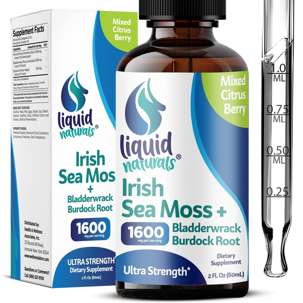 Gocce marine irlandesi - Citrus Berry Flavor - 92+ Minerali essenziali e vitamine - Energia, Pelle, Gut, Recupero - Bladderwrack e Burdock Root - 2 fl. oz