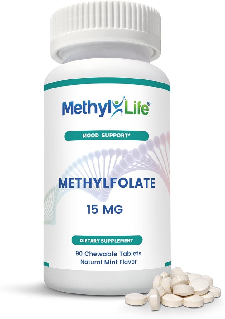 Methyl-Life® L-metilfolate 15 mg per le donne e gli uomini – supplemento di follia attiva con ultrapure Cerebrofolate® (L-5-MTHF Calcium) – High Biodisponibilità B9 Supporto – Tasty Chewable Tablets | 90 Conte