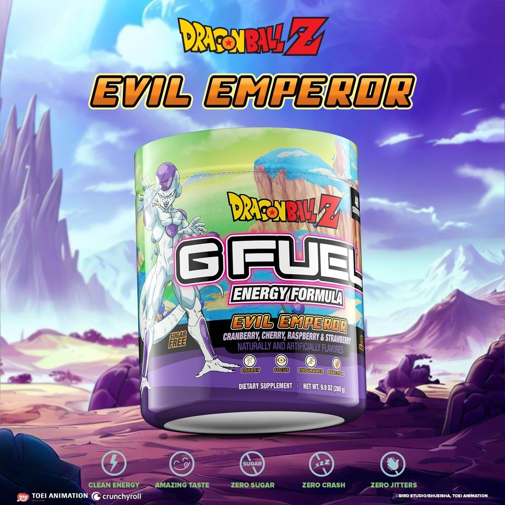 G Fuel Dragon Ball Z Energy Drink Powder, Pre Workout Caffeine Mix for Gaming, Sugar Free Focus Amino, Vitamin + Antiossidanti, 9.9oz (Berry Medley, 40 Servings)