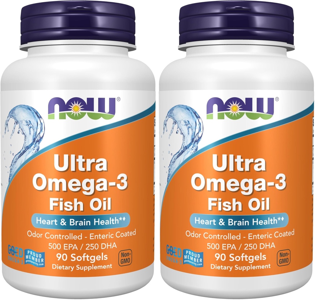 NOW Integratori, Ultra Omega-3 Coated Molecolare e Enteric Coated, 90 Softgels (Pack of 2)