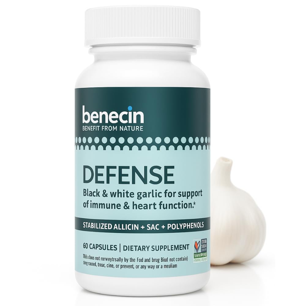 Benecin Defense 1500 mcg Allicin stabilizzato per capsula | Plus alti importi di SAC & Polyphenols da aglio nero | Potente supporto di Immune & Heart Function Caps vegetariani (1 Conte (Pack of 60))