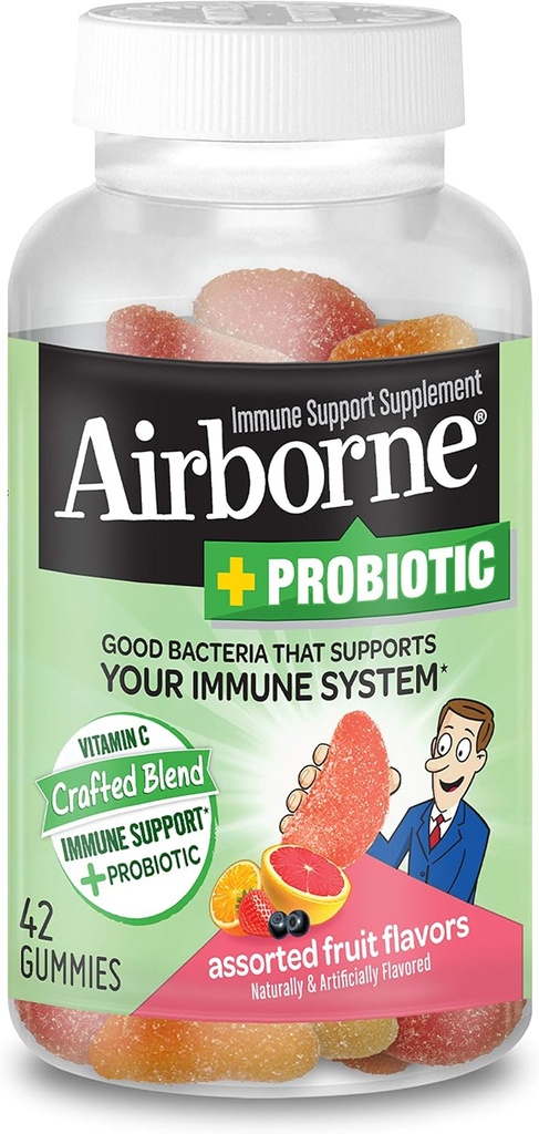 Airborne Plus Probiotic Gummies, 42 conteggio - 1000mg di vitamina C - Integratore di supporto immunitario