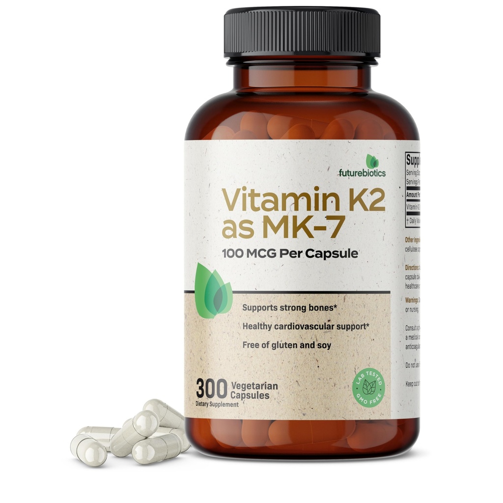 Futurebiotici Vitamin K2 come MK-7 100 mcg, Supporta le ossa forti- Non OGM, 300 capsule vegetariane