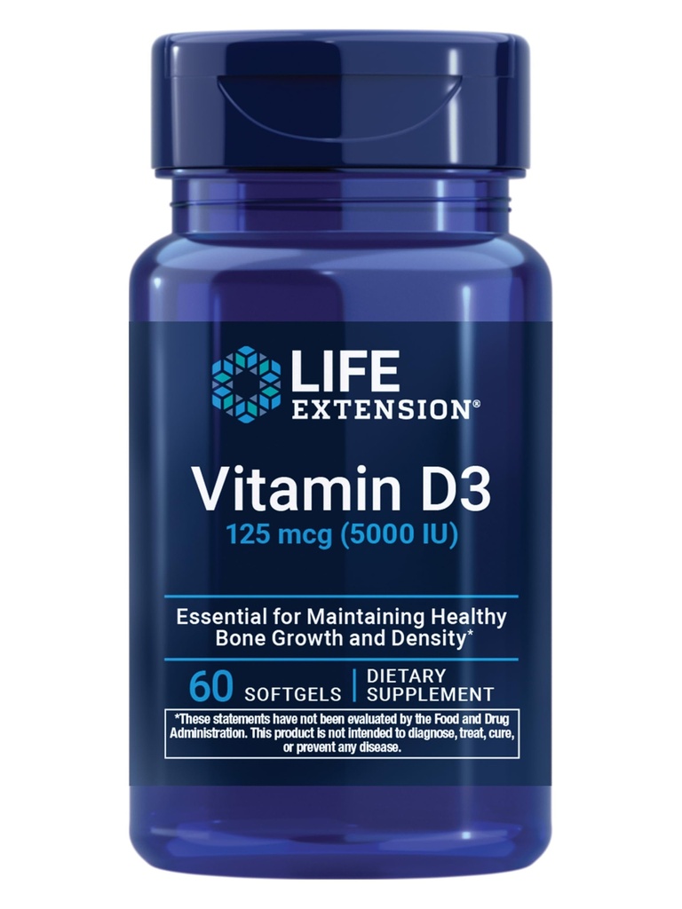Vitamina D3 125 mcg (5000 IU), Salute del Bone, Prestazioni del cervello, Supporto del sistema immunitario, Senza glutine, Non OGM, Una volta Quotidiano, Fornitura di due mesi, 60 Softgels