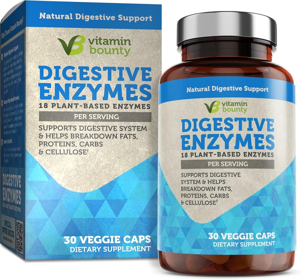 Enzimi digestivi della vitamina Bounty - Prebiotici con 18 enzimi, enzimi digestivi per le donne e gli uomini, supplemento di di digestione, aiuto nella rottura di grassi, proteine e carboidrati - 30 capsule