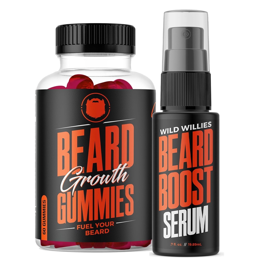 Doppio tortino: Gommie di crescita del cuscinetto e Kit di siero per gli uomini - Biotina, Caffeina e Olio di crescita essenziale per capelli facciali più pieni, più spessi - Vitamine del cuscinetto e aumento della crescita del cuscinetto