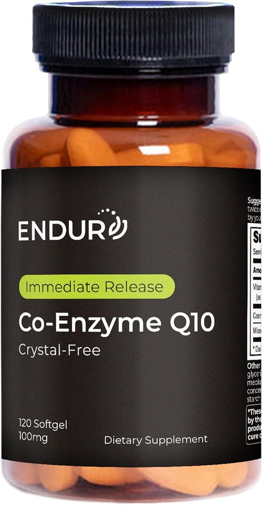 Endur Crystal-Free Co-Enzyme Q10, cuore e antiossidante supplemento di difesa, aiuta a sostenere la produzione di energia, senza glutine, 100mg (120 Softgels)