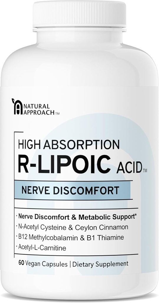 HIGH ABSORPION R-LIPOIC Acid - Supporta la salute di Nerve - Fingers di Tingling, mani, piedi e piedi - Supporta l'invecchiamento sano, la salute cardiovascolare e benessere generale* - 60 capsule vegane