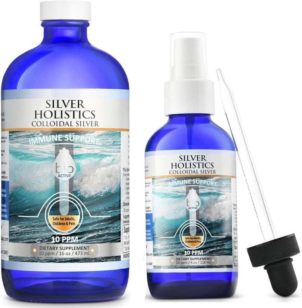 Argento HOLISTICS Bundle Liquido Colloidale – Include lo spray d'argento Colloidale (4 OZ) & Soluzione di ricarica (16 OZ) con Dropper gratuito - Integratore di supporto immunitario per bambini, adulti e animali