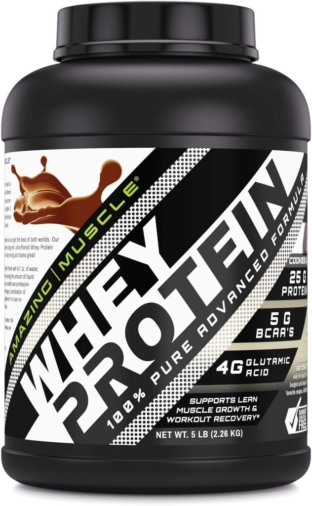 Stupefacente polvere di proteine del siero del muscolo 100% * Formula avanzata con l'isolato di proteine del siero di siero di latte con il concentrato di proteine del siero ultrafiltrato (Cookie & Cream, 5 Lb)