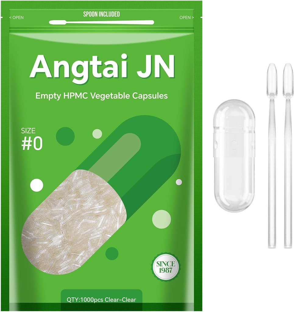 Dimensione 0 Capsules Vuoto Vegan Plant Based Clear (1,000 Conte) Gluten Free, Non OGM, Halal Certified Pill Caps Filling Kit con 2 Spoons per vegetariano fai da te i tuoi integratori