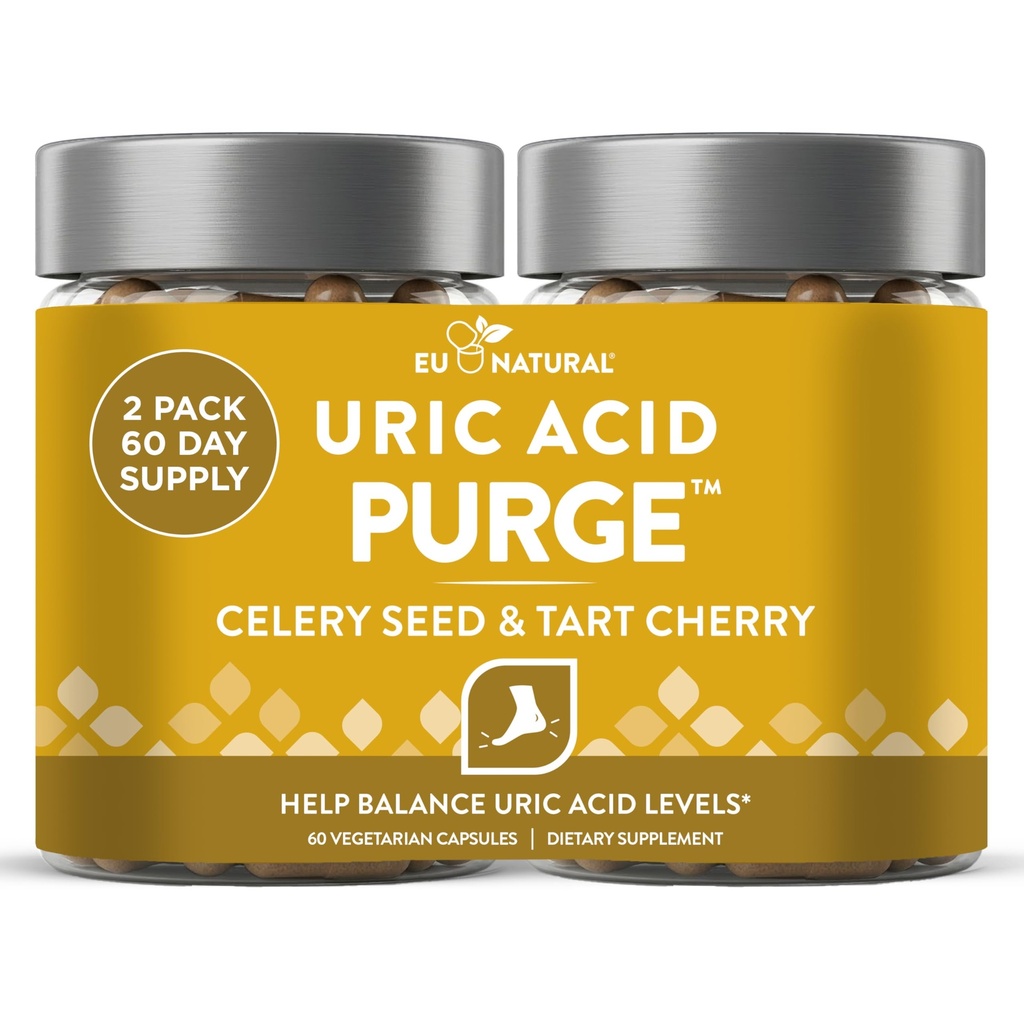 Purge! Uric Acid Flush – Mangiare & Bere Cosa Desiderate – Detox e Pulire con Celery Seed Extract, Tart Cherry & Chanca Piedra per un supporto misto efficace e mobilità attiva – 120 Soft Vegan Capsule