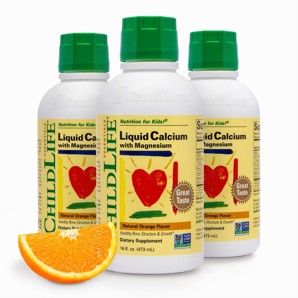 Integratore di calcio liquido per bambini - Baby Calcium con magnesio, zinco e vitamina D3 - Aroma arancione, 16 fl oz (3 Pack)