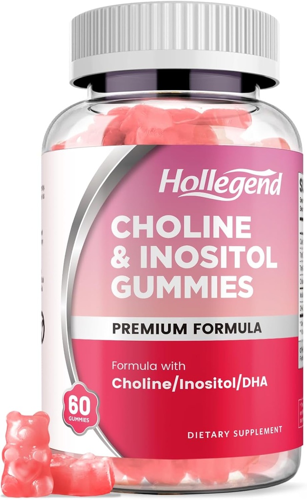 Gummie di inositolo di colina prenatale, Integratore di colina masticabile con DHA, Vitamina prenatale per le donne e i bambini, Sistema nervoso di sostegno, Immune & salute del cervello, Sapore di fragole vegano, Zucchero libero, 60 Ct