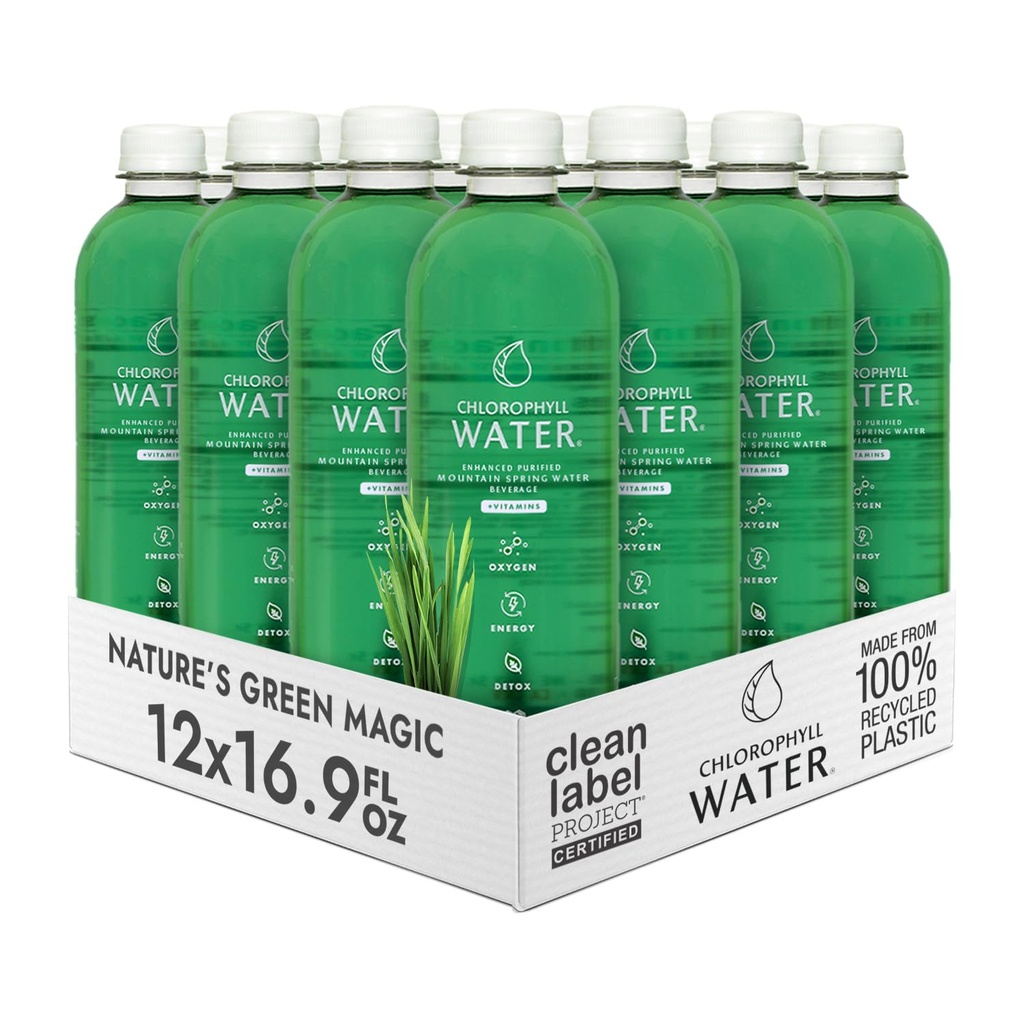 Acqua clorofilla – Clorofilla liquida 12-Pack (16.9oz) | Vitamina A, B12, C, D | Detox Cleanse, Acqua alcalina, Energy Boost | Vitamin Water | Plant-Based | Clean Label Project | Hydration Support
