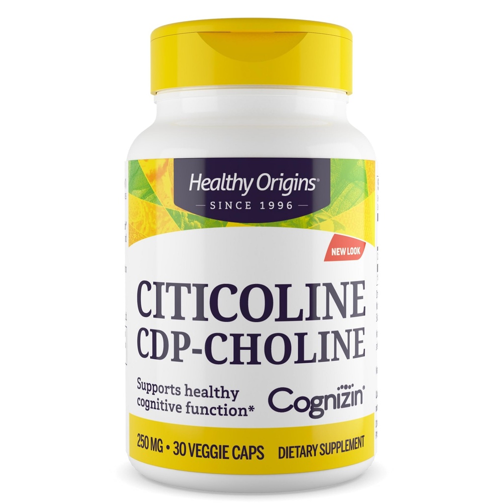 Sane origini cognizin (citicolina), 250 mg - Supplemento cervello per la memoria con Citicoline CDP Choline - Non-GMO, Vegan & Gluten-Free Supplement - 30 capsule vegetali