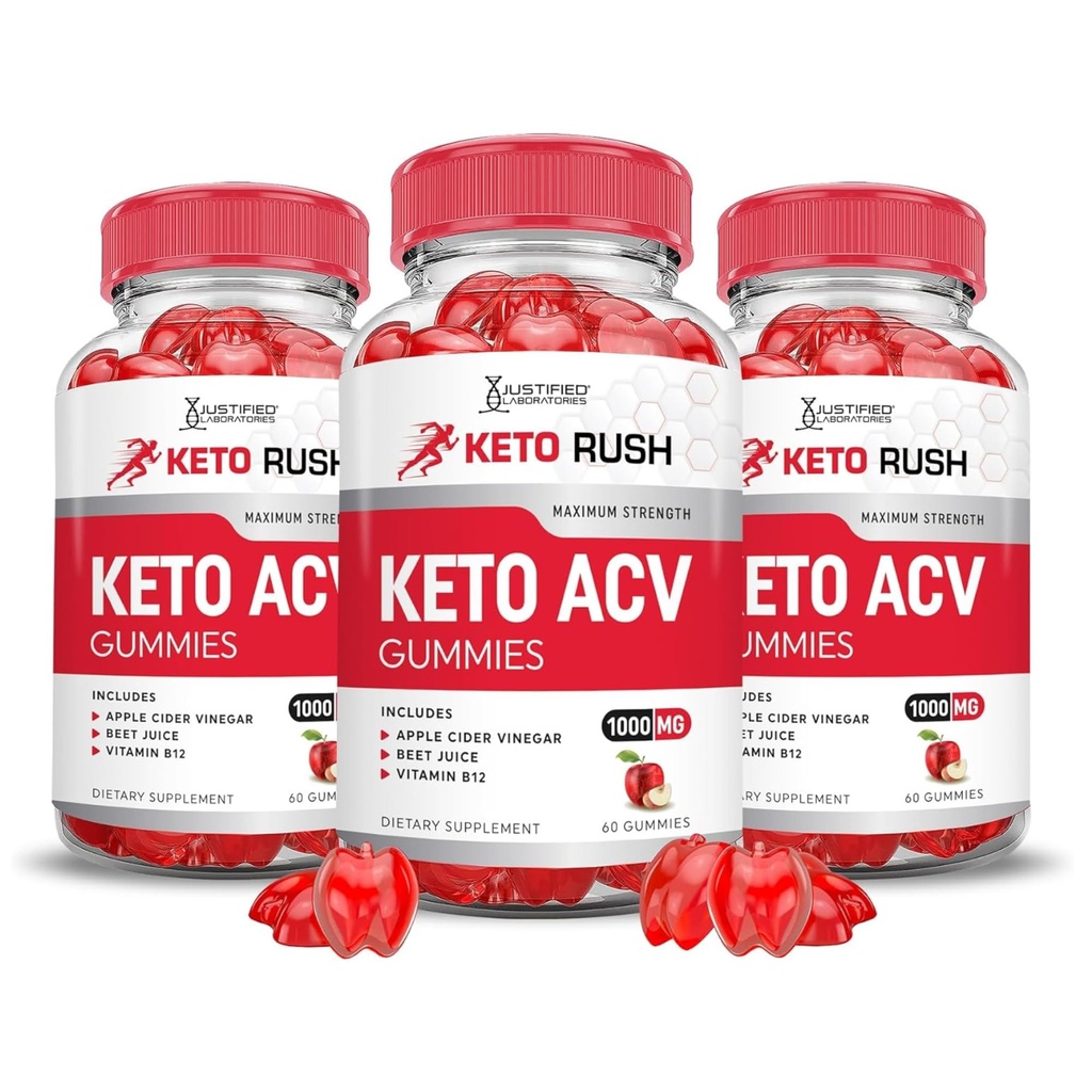 Laboratori giustificati (3 Pack Keto Rush Keto ACV Apple Cider Boost formulato con Pomegranate Beet Juice Powder B12 Vegan Non GMO 180 Gummies