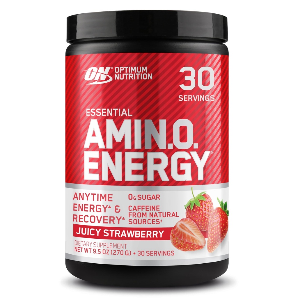Optimum Nutrition Amino Energy - Pre allenamento con tè verde, BCAA, aminoacidi, Keto Friendly, Estratto di caffè verde, Polvere di energia - Juicy Strawberry Burst, 30 Servings (Packaging May Vary)