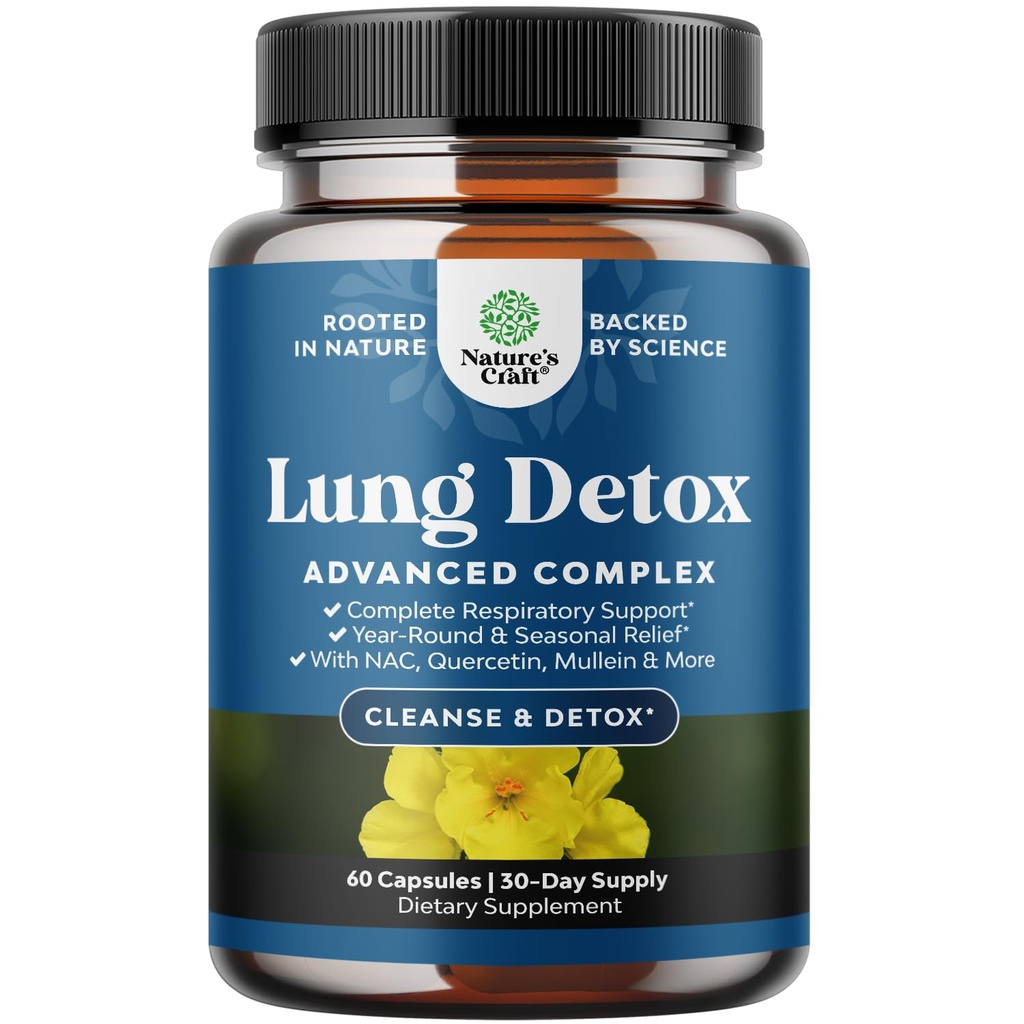 Capsule polmonari Detox Mullein Leaf - Purificante Mullein Lung Cleanse Complex con NAC Quercetin & Cordyceps Extracts - Leaf Herb Respiratory Supplement for Sinus Immunity & Breathing Support 60ct