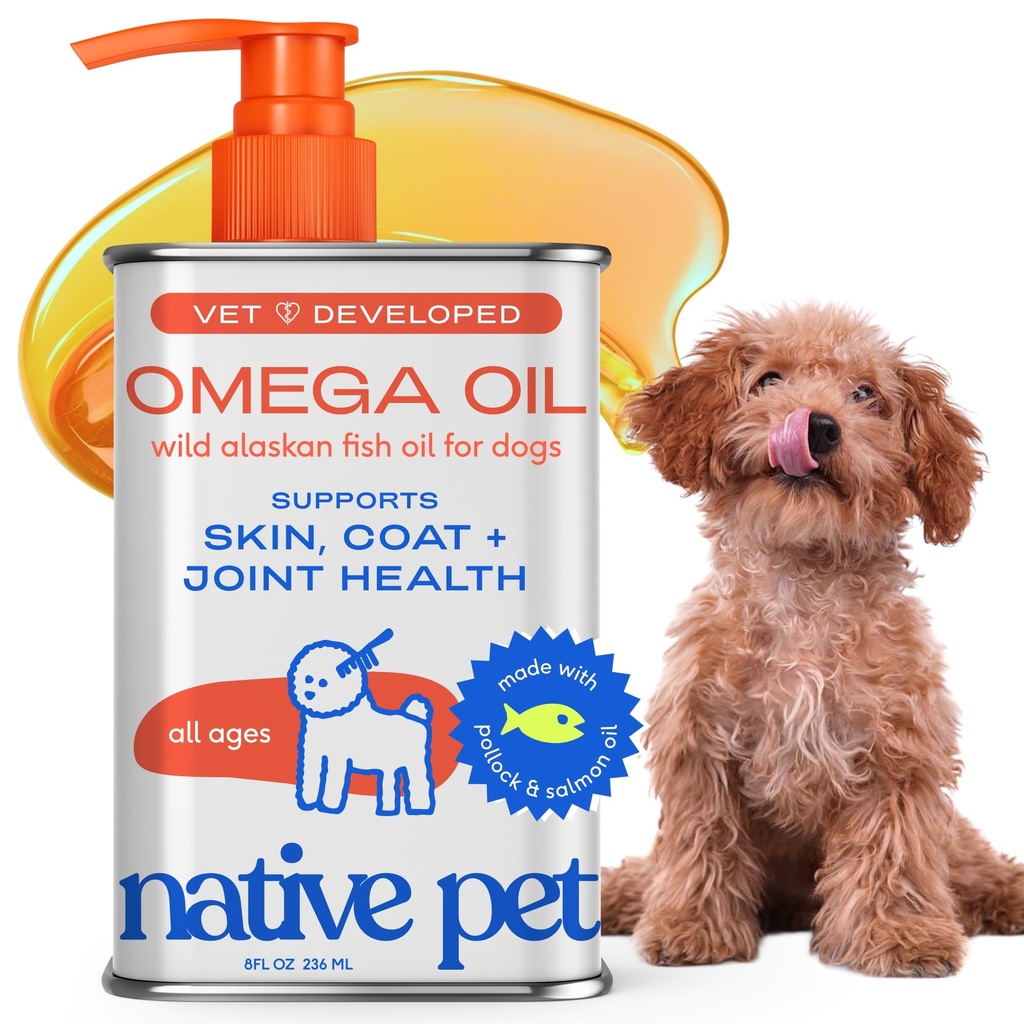 Olio di pesce animale domestico attivo Omega 3 per cani e gatti - Promuove la pelle sana, Cappotto scintillante, & Giunti forti - fatto con olio di salmone dell'Alaska selvaggio per cani - Tasty, veloce assorbente Omega 3 6 9 Supplemento liquido- 8oz