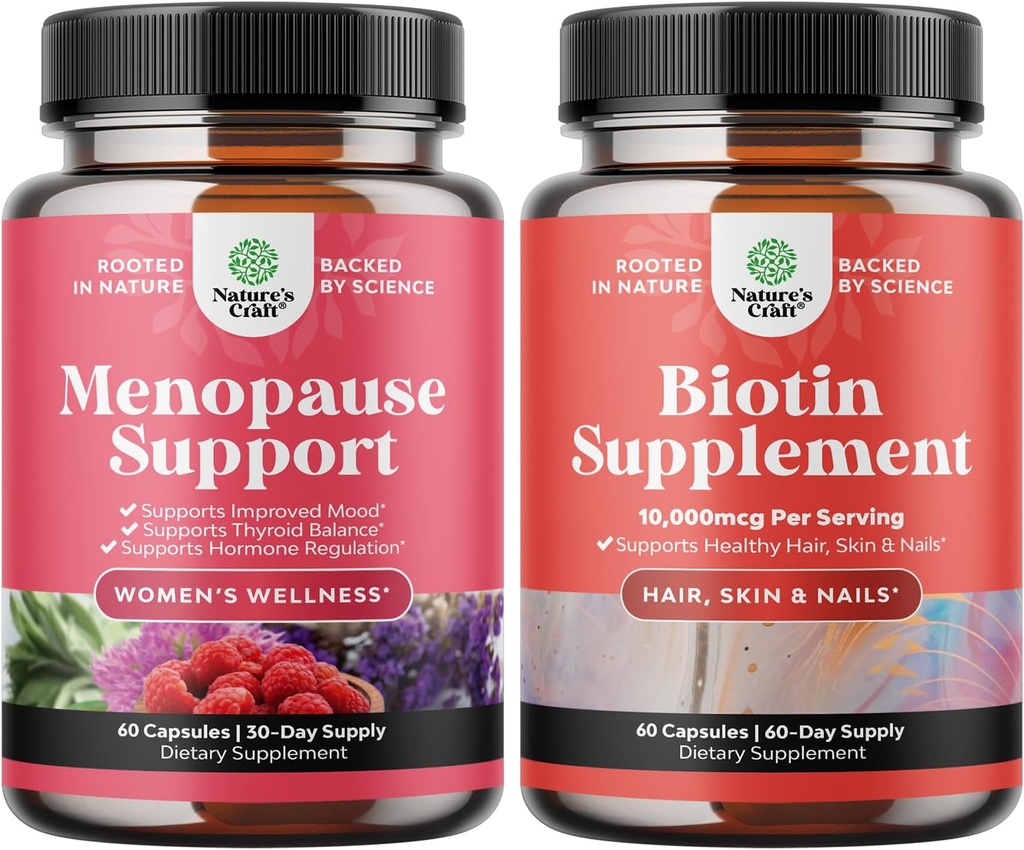 Bundle of Herbal Menopause Supplemento per le donne e 10000 mcg Pure Biotin Pills for Women & Men - Perfetto per Estrogen Balance - Stop Hair Loss Thinning Natural Supplement