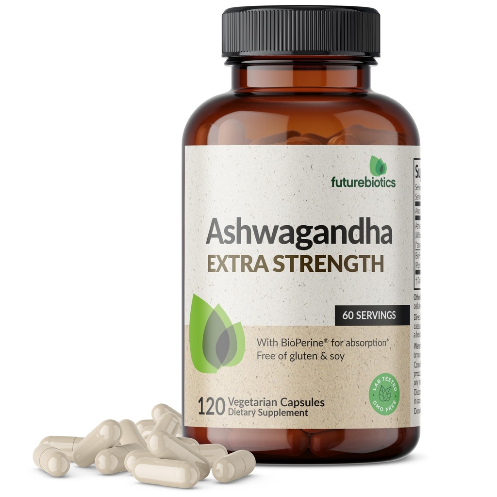 Futurebiotics Ashwagandha Extra Forza Stress & Mood Supporto con BioPerine - Formula Non OGM, 120 Capsule Vegetariani
