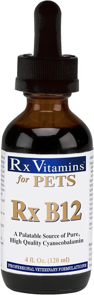 Rx Vitamins Rx B12 per cani e gatti - Vitamina B12 Supplemento liquido per animali domestici - Vitamine per cani per piccoli e grandi razze - Prodotti per la salute del gatto - 4 oz.
