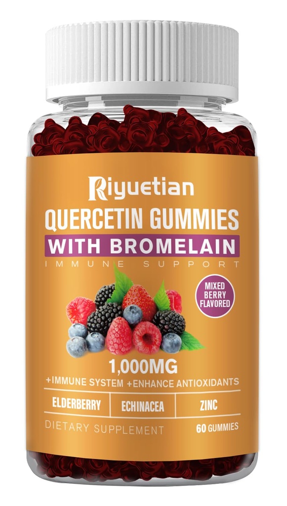 Quercetina con Bromelain, Zinc & Vitamina C - Cardiovascolare,Aging Support Chewable Vitamins -Vegan - Pure Quercetin per bambini e adulti - Non OGM 60 Conte
