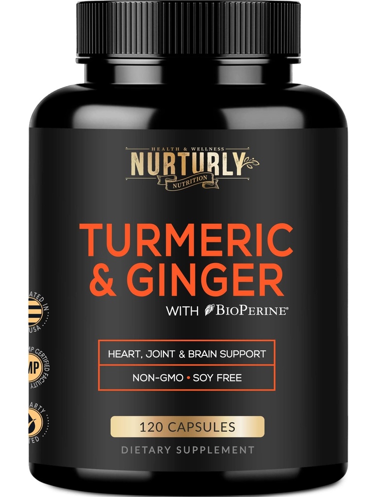 Curcumina erboristica con BioPerine & Ginger, Pepe Nero e 95% Curcuminoidi - Integratori erboristici ad alto assorbimento per la salute di Hearth - Non OGM, Gluten Free - 120 Capsule
