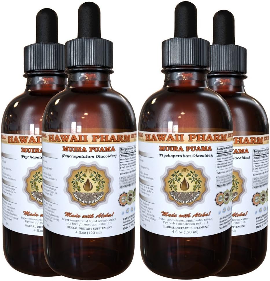 Muira Puama Liquid Extract, Organic Muira Puama (Ptychopetalum Olacoides) Integratore di tintura 4x4 oz