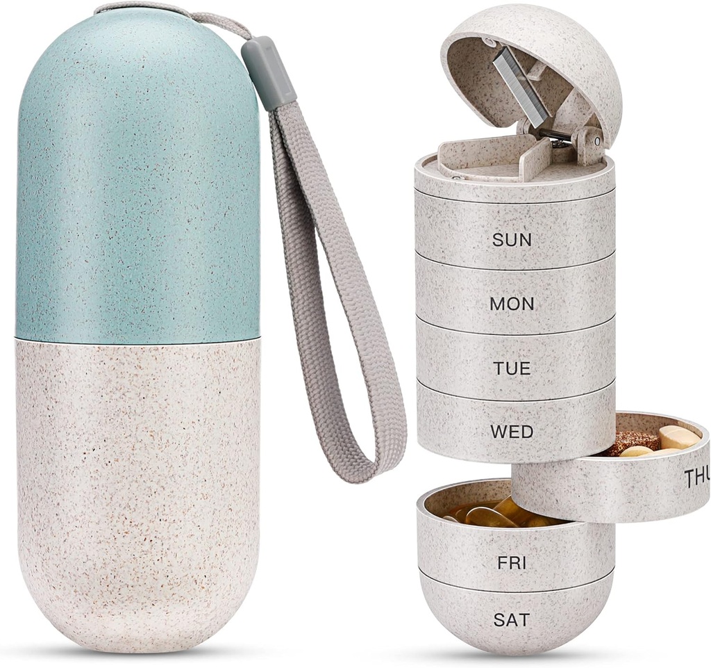 Zannaki 2 in 1 organizzatore di pillole con Cutter,Grain Fiber Weekly Pill Case Large Compartment Moisture Proof,Magnetic Lock,BPA Free Travel Pill Box 7 giorno per tenere Pills,Vitamins,Fish Oil,Supplements