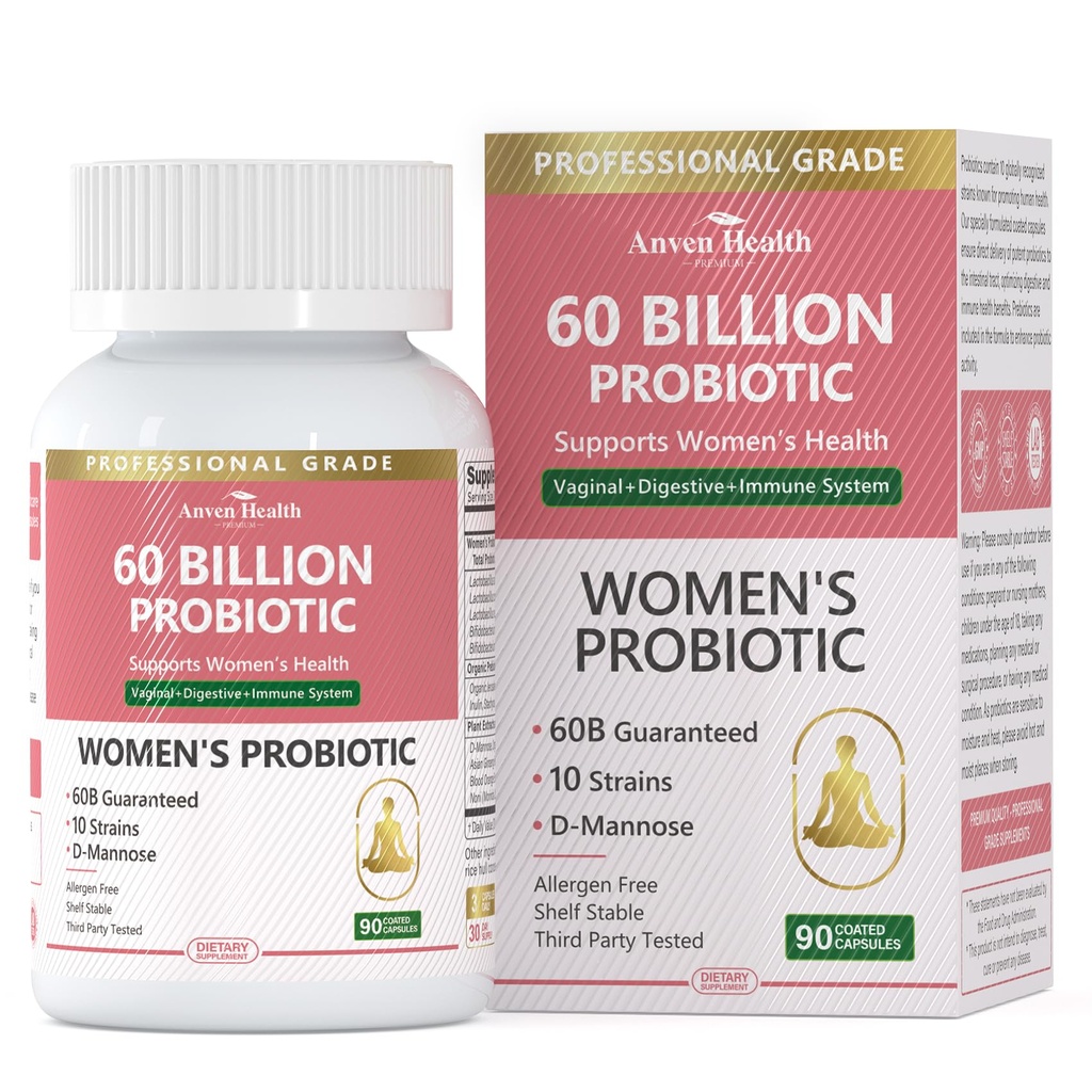 Probiotici e prebiotici organici per le donne pH Balance & Digestione- 60 miliardi di CFU Probiotici vaginali con mirtillo D-Mannose, Vegan & Non OGM per il tratto urinario & Immune | 90 Caps