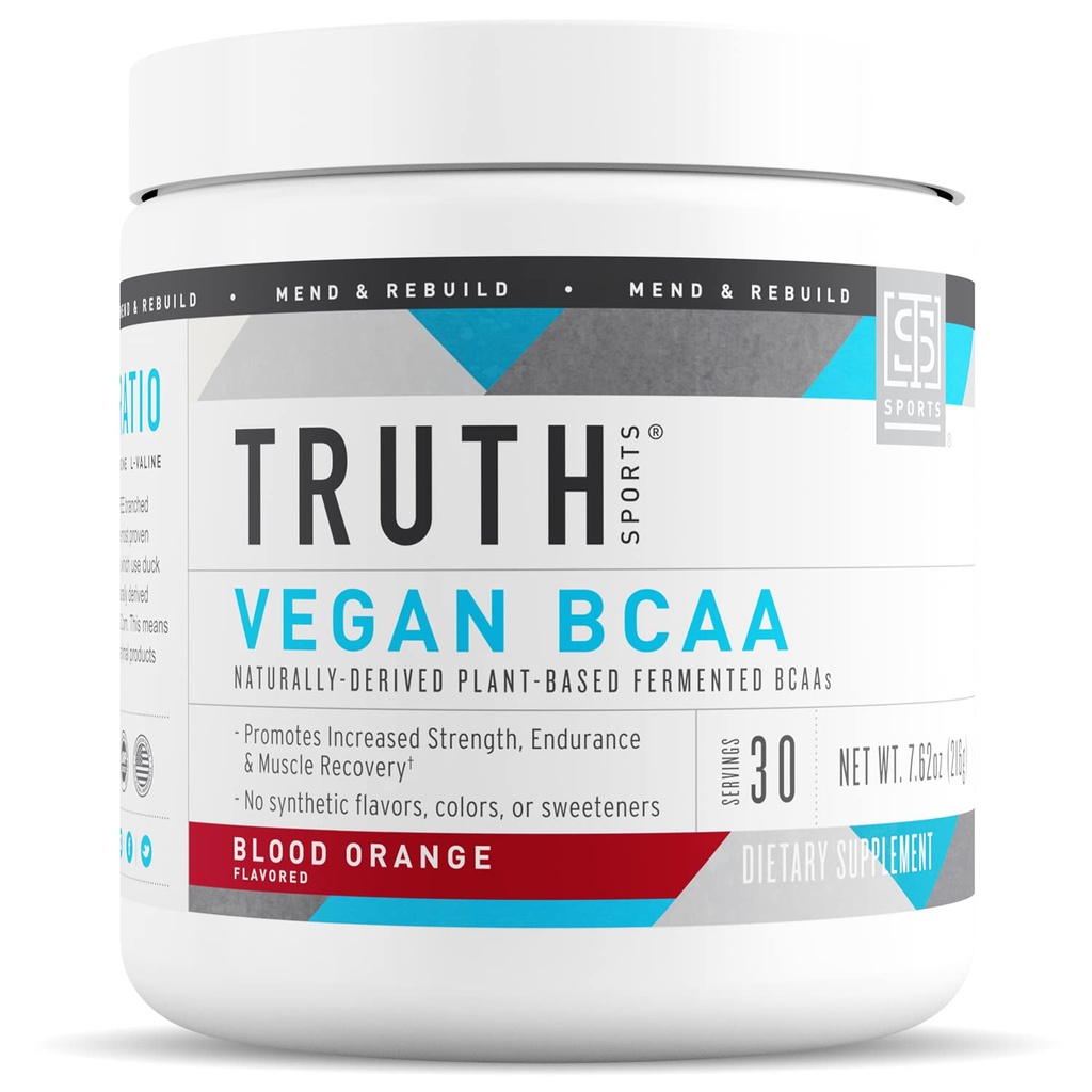 Verità Nutrizione Vegan BCAA Polvere - 2:1:1:1 Ratio naturale BCAAs polvere di aminoacidi per l'energia, costruzione del muscolo, Post Workout Recovery Drink per il recupero del muscolo (Blood Orange, 30 Servings)