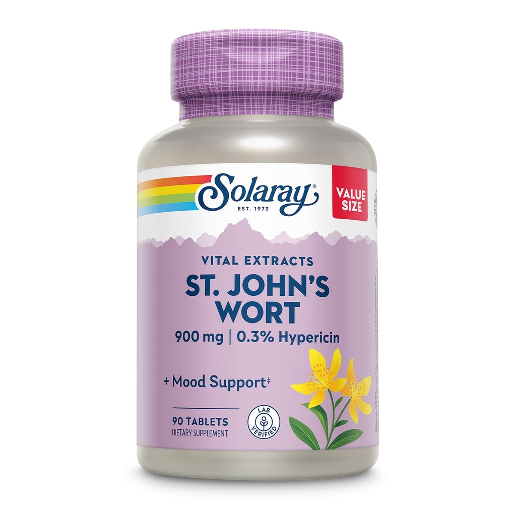 SOLARAY St. Johns Wort Aerial Extract One Daily 900mg | Standardized w/ 0.3% Hypericin per Mood Stability | Non-GMO | 90 Servings | 90 compresse