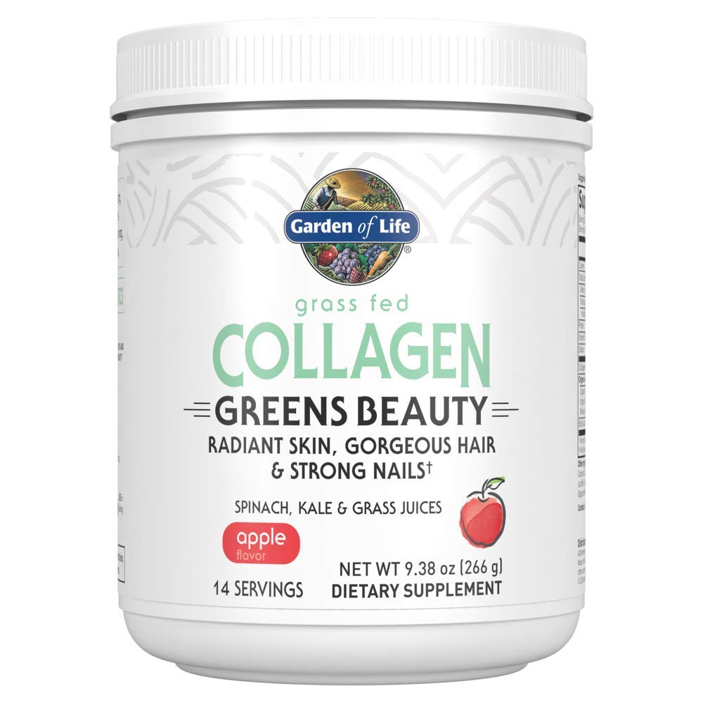 Giardino di vita erba Fed Collagen Greens polvere di bellezza - Mela, 14 Serve, per donne pelle capelli articolazioni, Collage Peptides polvere + Protein + Greens supplemento