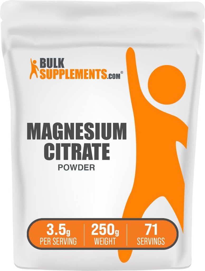 BulkSupplements.com Polvere di citrato di magnesio - Magnesio 400mg supplemento, facilmente assorbibile - Pure & Gluten Free, 3.5g per porzione, 250g (8.8 oz) (pacchetto di 1)