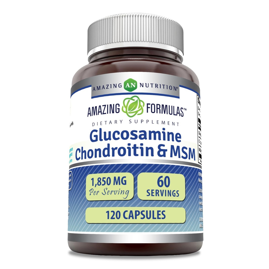 Incredibile Formulas Glucosamine Chondroitin MSM 1850 mg Per Serving Capsule Supplemento | Non-GMO | Gluten Free | Made in USA (120 Count)