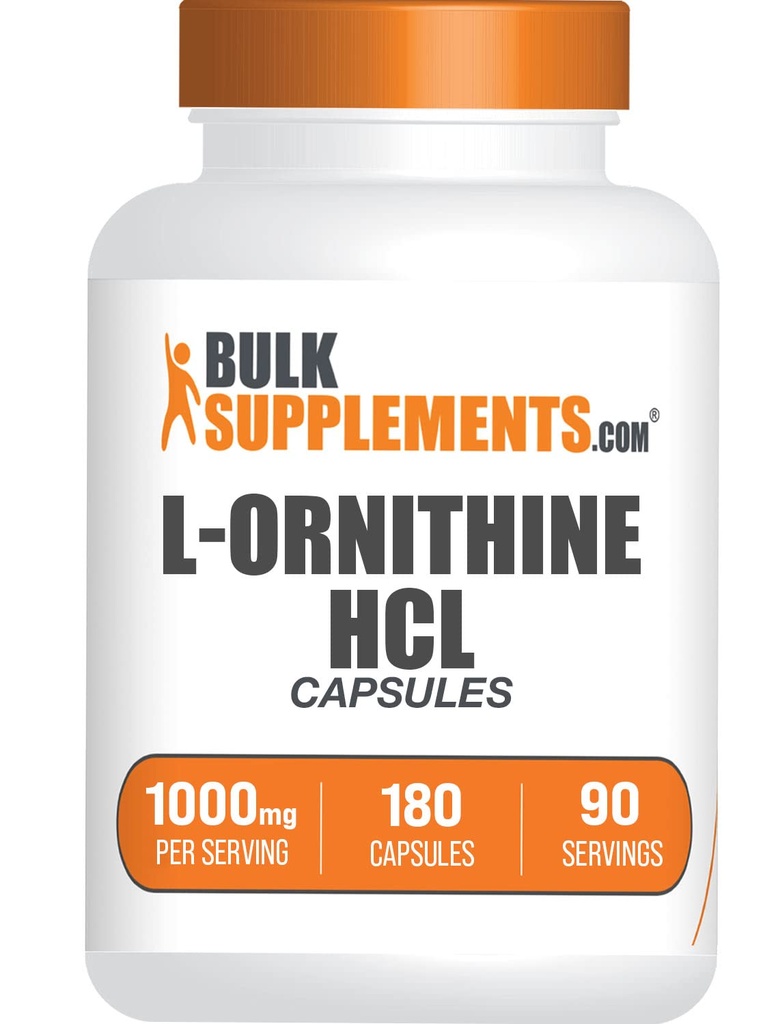 BulkSupplements.com L-Ornithine HCl Capsule - L-Ornithine Hydrochloride, L-Ornithine 1000mg - Aminoacidi Supplemento, Gluten Free, 2 Capsule per Serving, 180 Count (Pack of 1)