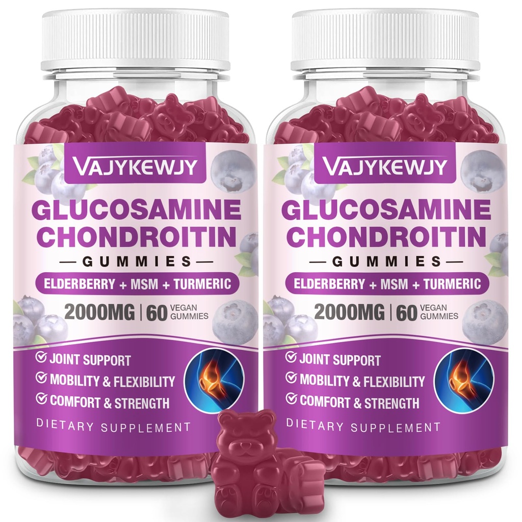 2 Pacchetti 2000mg Glucosamina Condroitin Gummies, Glucosamina Extra Forza con Condroitina MSM & Turmeric, Supporto Congiunto, Supporto Immune Antiossidante - 120 Gummies