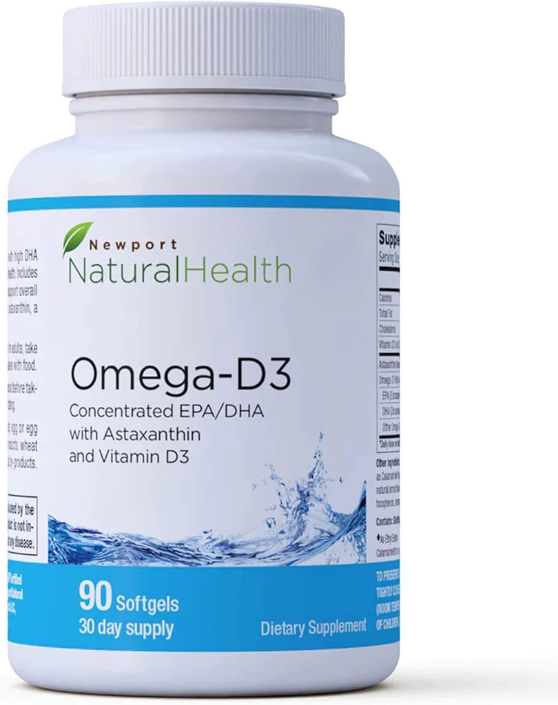 Omega-D3, EPA Concentrato & DHA, Astaxantina & Vitamina D3 | Rapporto Superiore DHA & EPA per cuore, cervello, Joint & Immune Health, Fonte di Sostenibile Calamarine (Olio Squid)