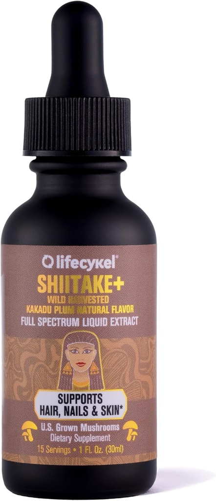 Lifecykel - Estratto di funghi Shiitake con Kakadu Plum - Advance Organic Mushroom Supplement per capelli, unghie e pelle - Potente vitamina C Immune Boost per adulti - 1 Fl Oz