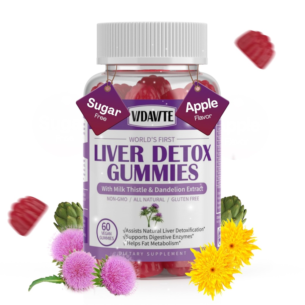 VIDAVITE fegato Cleanse Detox & Repair Gummies — Zucchero-gratuito, US-Made, 1500mg latte Thistle Supplemento con carciofo, dadelion e 20+ Herbs — Integratore di supporto per il fegato per gli uomini e le donne (60 Vegan Gummies)